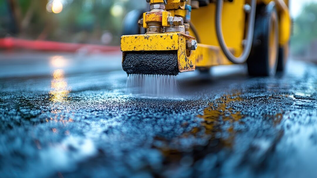Sealcoating machine applying sealant in Dallas–Fort Worth, TX — Blackland Asphalt